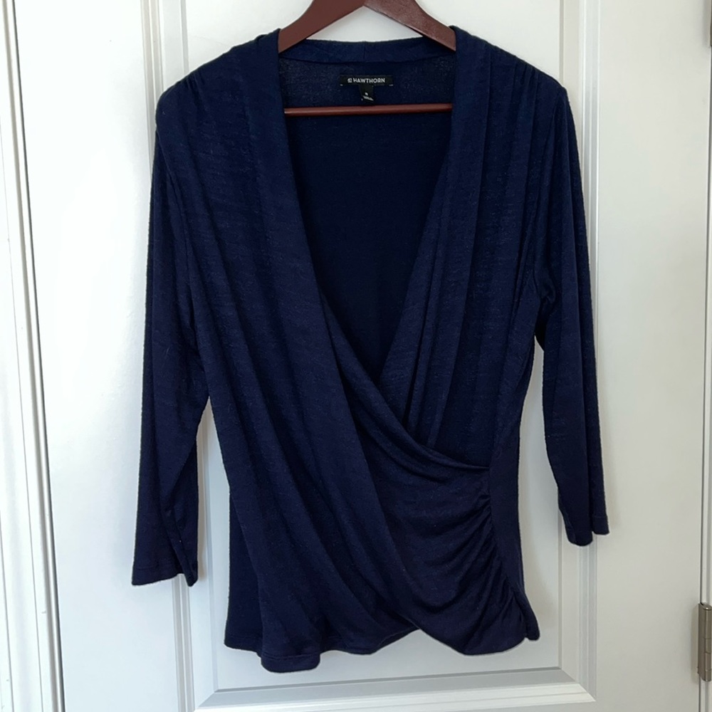 Faux Wrap Navy Blue Sweater